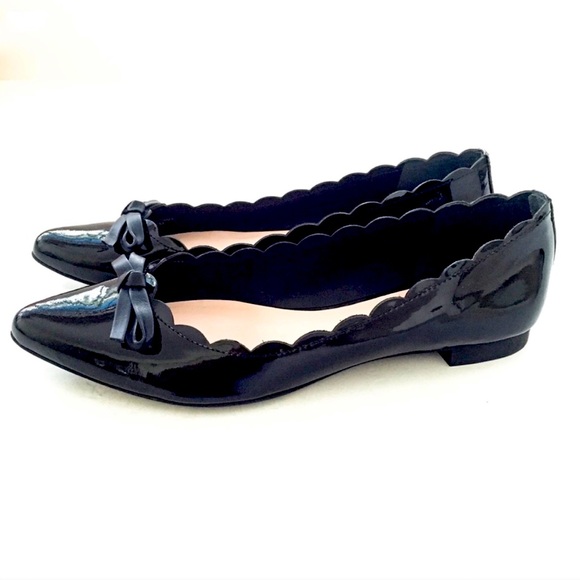 Kate Spade Eleni Flex Scalloped Ballerina Flat Patent Leather Black US 8 M - Picture 1 of 5